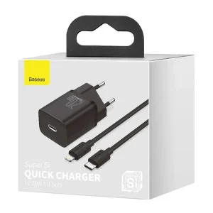 شارژر سریع باسئوس Super Si مدل TZCCSUP-B01 ست کامل با کابل تایپ‌سی به لایتنینگ