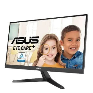 تصویر مانیتور ASUS VY229HE با طراحی مینیمال، رنگ مشکی و پایه مستحکم