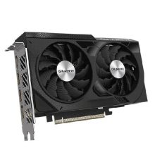 تصویر نمای نزدیک کارت گرافیک GIGABYTE GeForce RTX 4060 WINDFORCE OC با فن‌های دوگانه خنک‌کننده