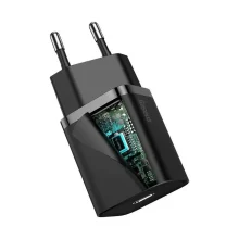 شارژر دیواری فست شارژ بیسوس مدل TZCCSUP-L01 با طراحی کامپکت و کابل USB-C در بسته‌بندی