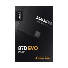 حافظه SSD اینترنال سامسونگ مدل 870 EVO، ظرفیت 4 ترابایت، با رابط SATA III (6Gb/s)، سرعت خواندن و نوشتن ترتیبی تا 560/530 مگابایت بر ثانیه، مناسب برای ارتقاء سیستم‌های خانگی و اداری