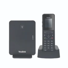 نمای نزدیک از تلفن بی‌سیم یالینک W77P با صفحه نمایش LCD و دکمه‌های کاربردی